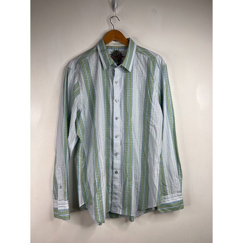 Robert Graham Shirt Mens Sz L Green White Multicolor Button-Up Long Sleeve